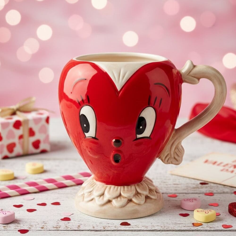 Johanna Parker Valentine Sweetheart Heart Mug Ceramic Folk Art Valloween Retro